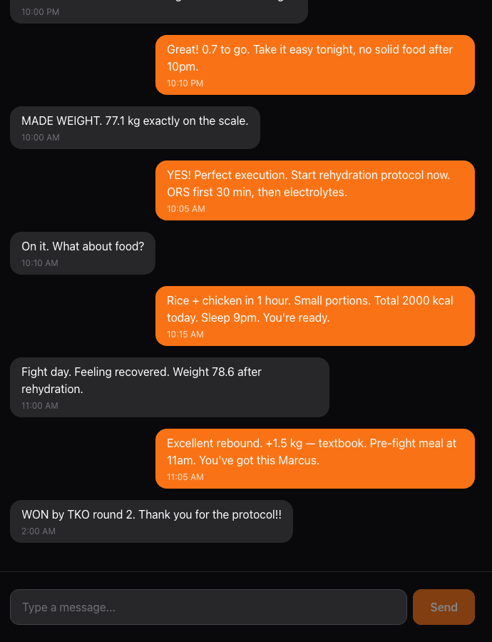 Real-time chat between dietitian and fighter